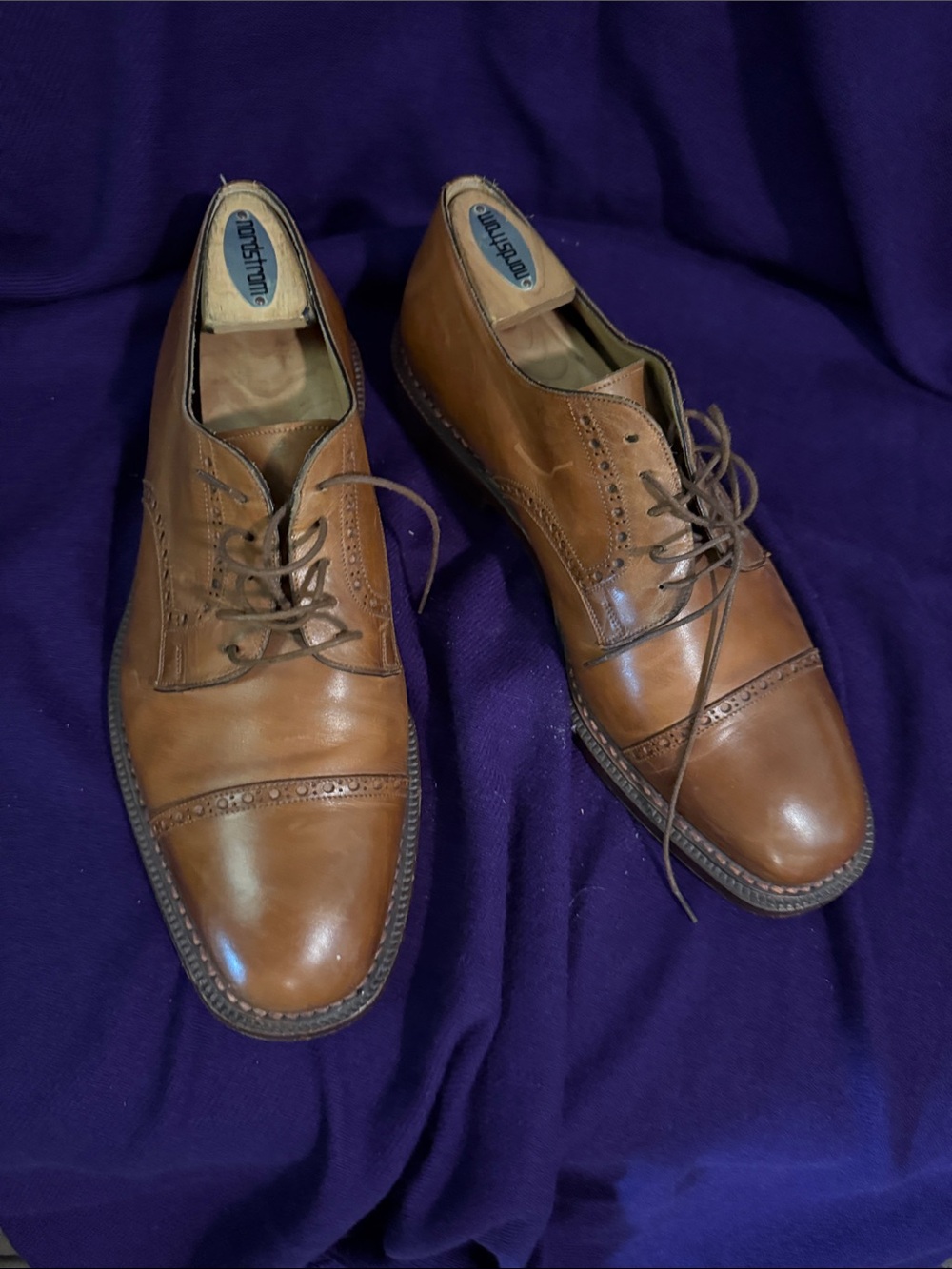 Men's Leather Cap-Toe Derby Shoes in Tan Brown